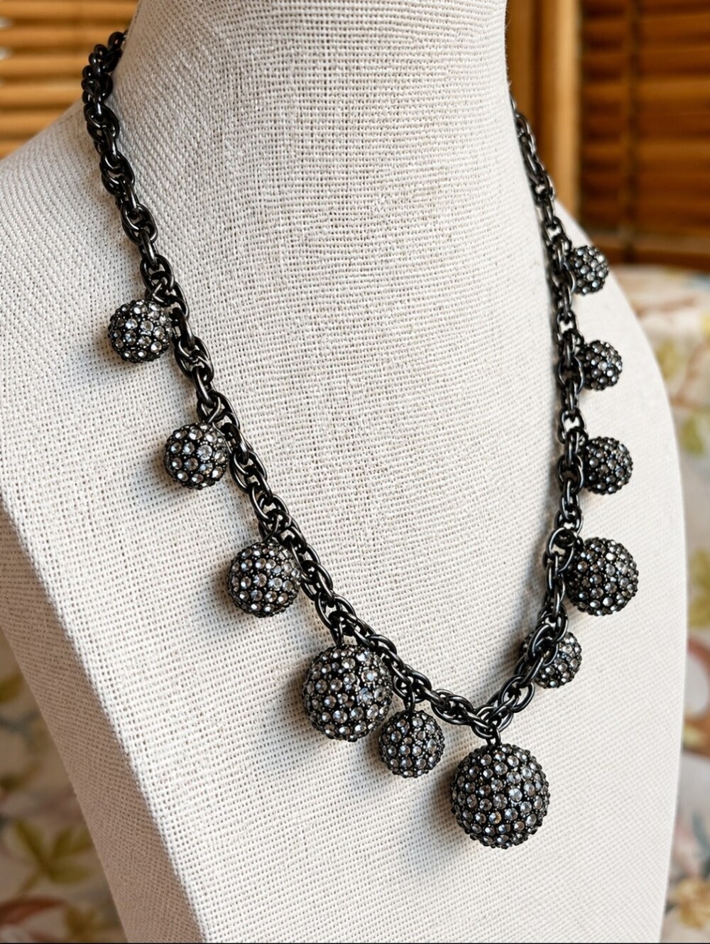 Talbots Talbot's Graduated Disco Ball Hematite Gunmetal Rhinestone Necklace